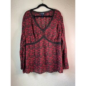 Venezia Jeans Floral Blouse Crochet Trim Long Sleeve Top Plus Size